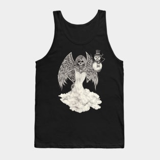 Fantasy surreal skull angel with snowman. Tank Top